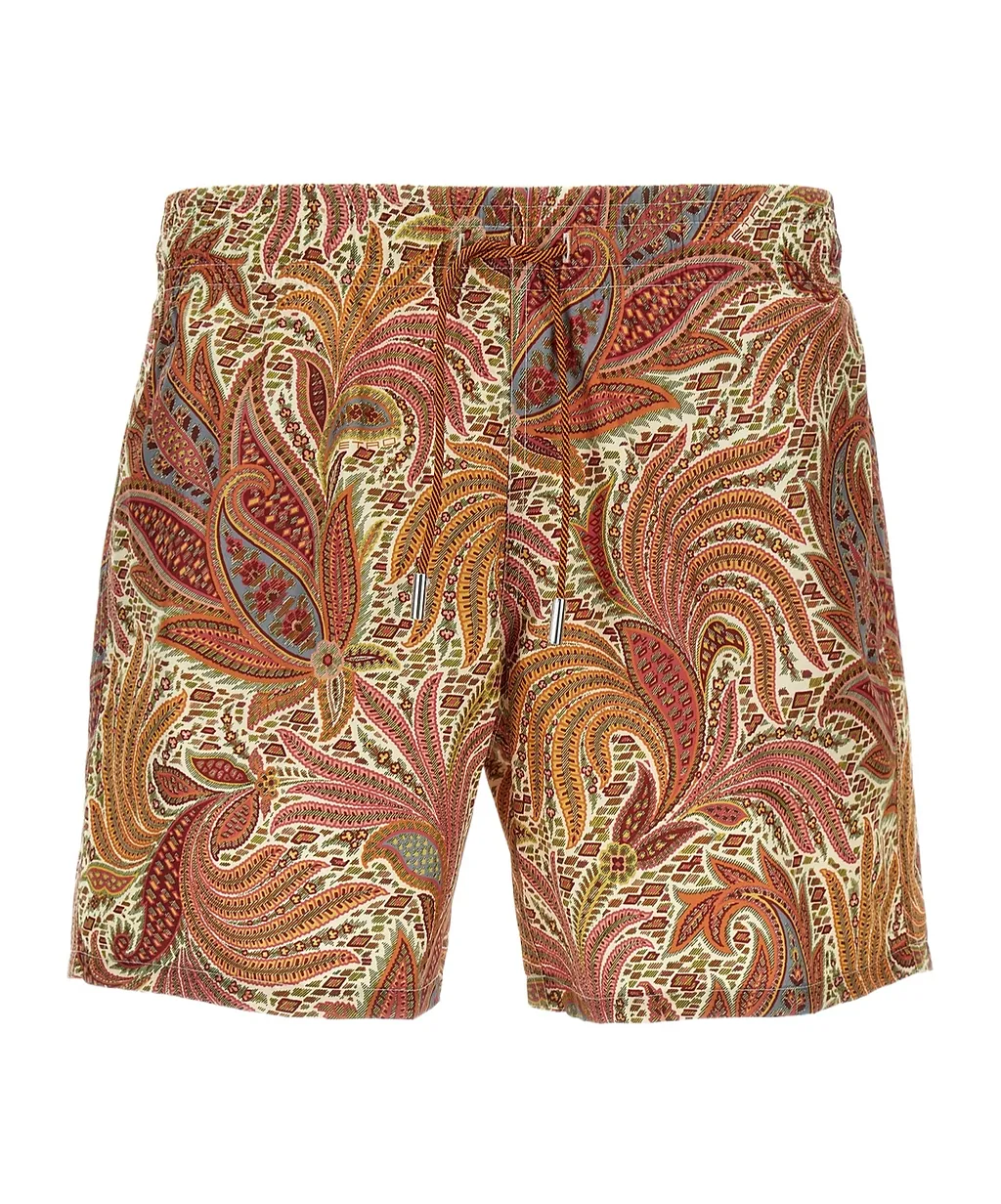 Etro Leaf Printed Drawstring Swim Shorts