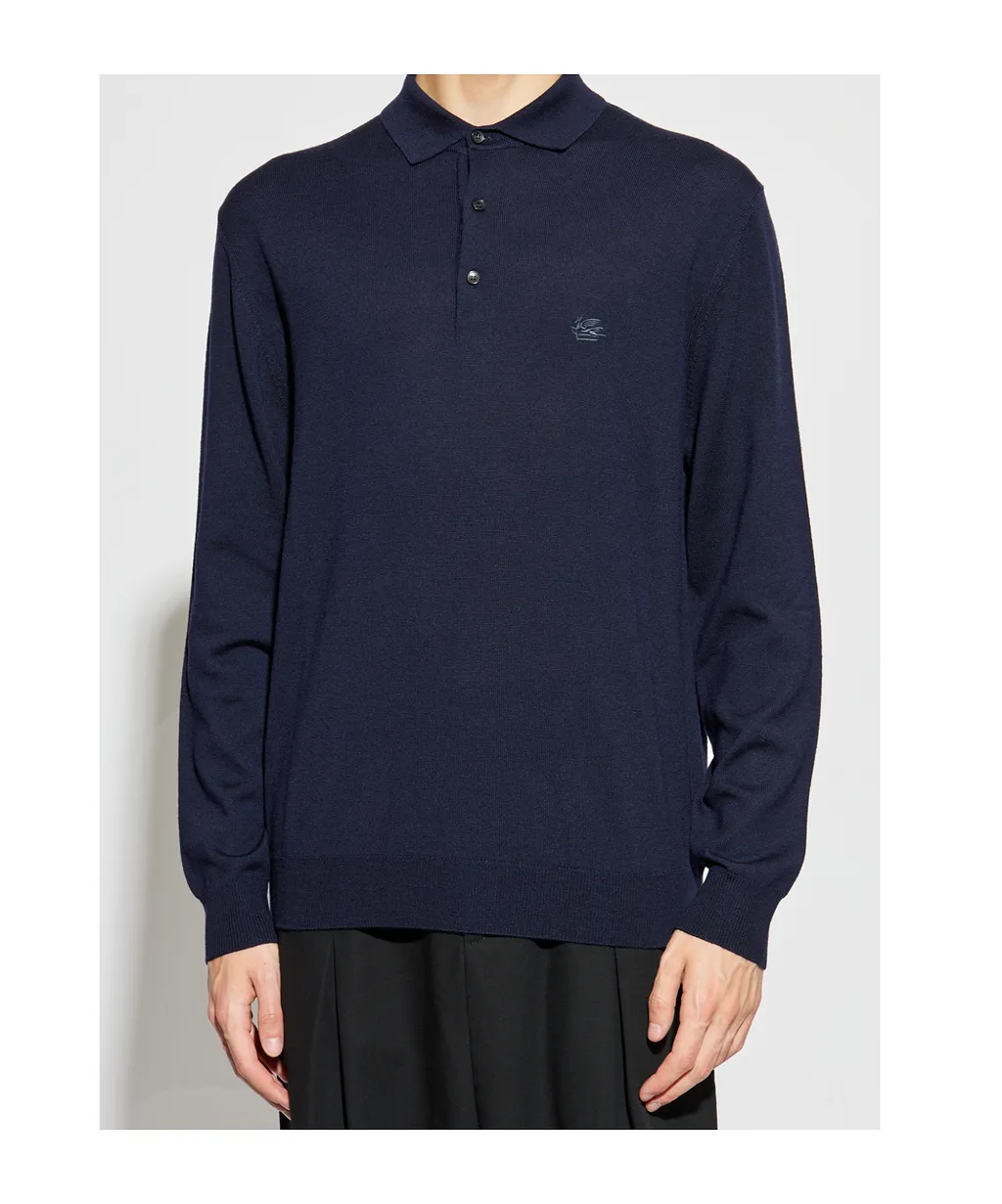 Etro Logo Embroidered Knit Polo Shirt