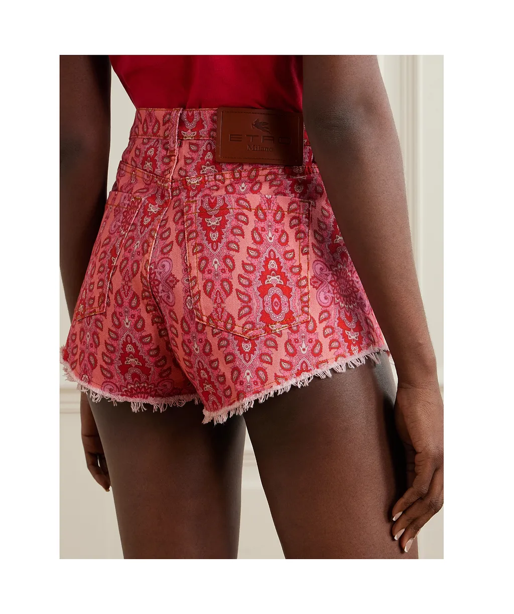 Etro Paisley Printed Raw-Cut Edge Shorts