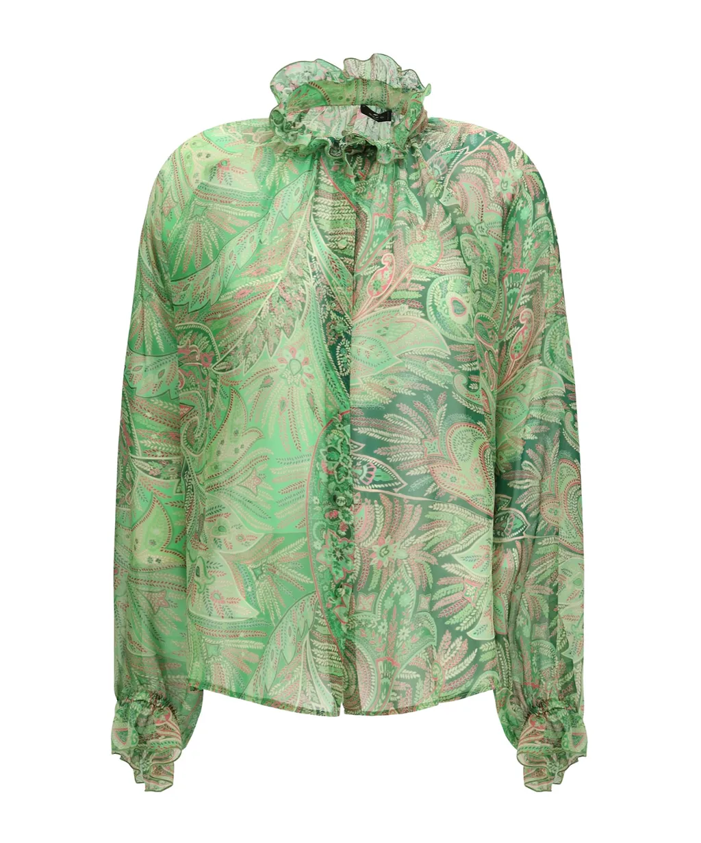 Etro Paisley Ruffled Sheer Top
