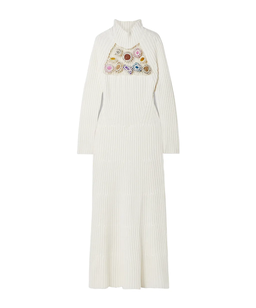 Juana Crochet-Panel Cashmere Dress