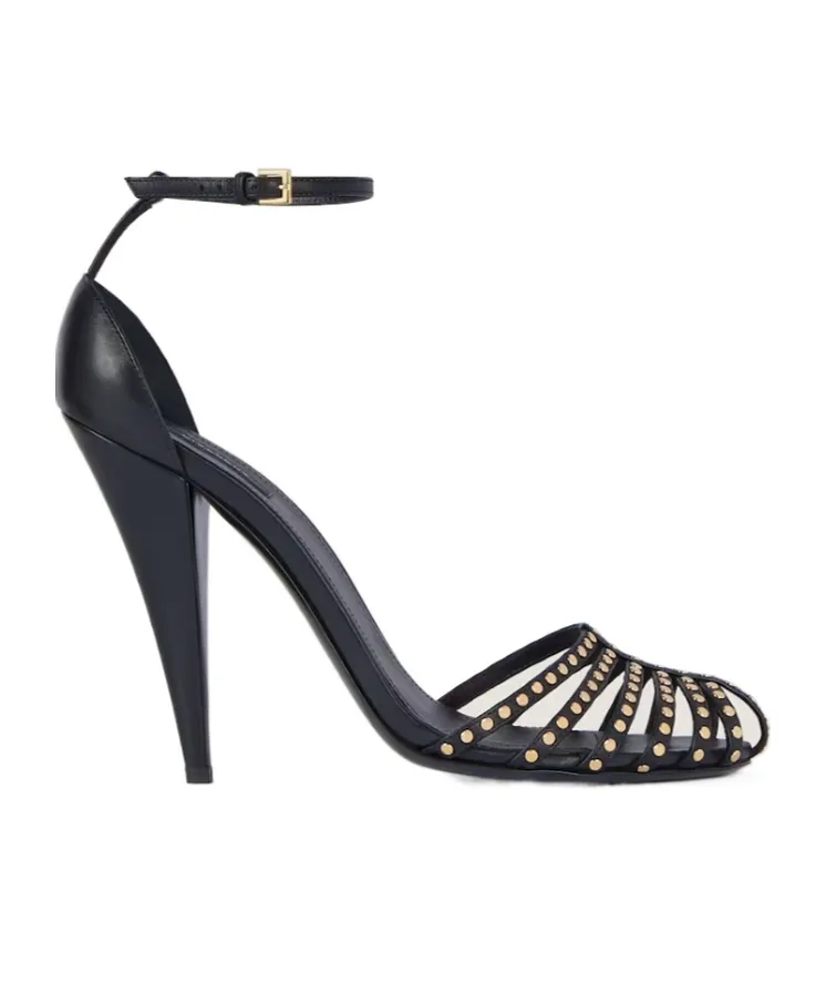 Cage Heeled Sandals In Leather With Studs