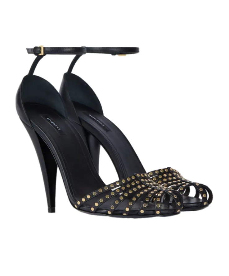 Cage Heeled Sandals In Leather With Studs