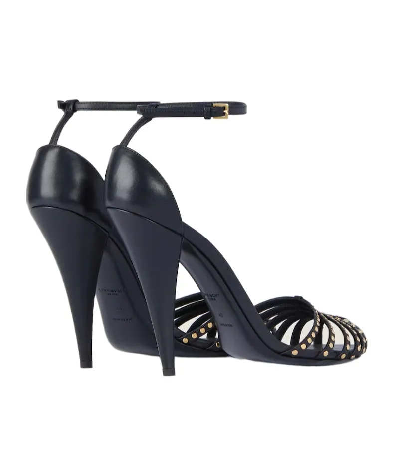 Cage Heeled Sandals In Leather With Studs