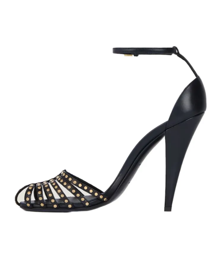 Cage Heeled Sandals In Leather With Studs