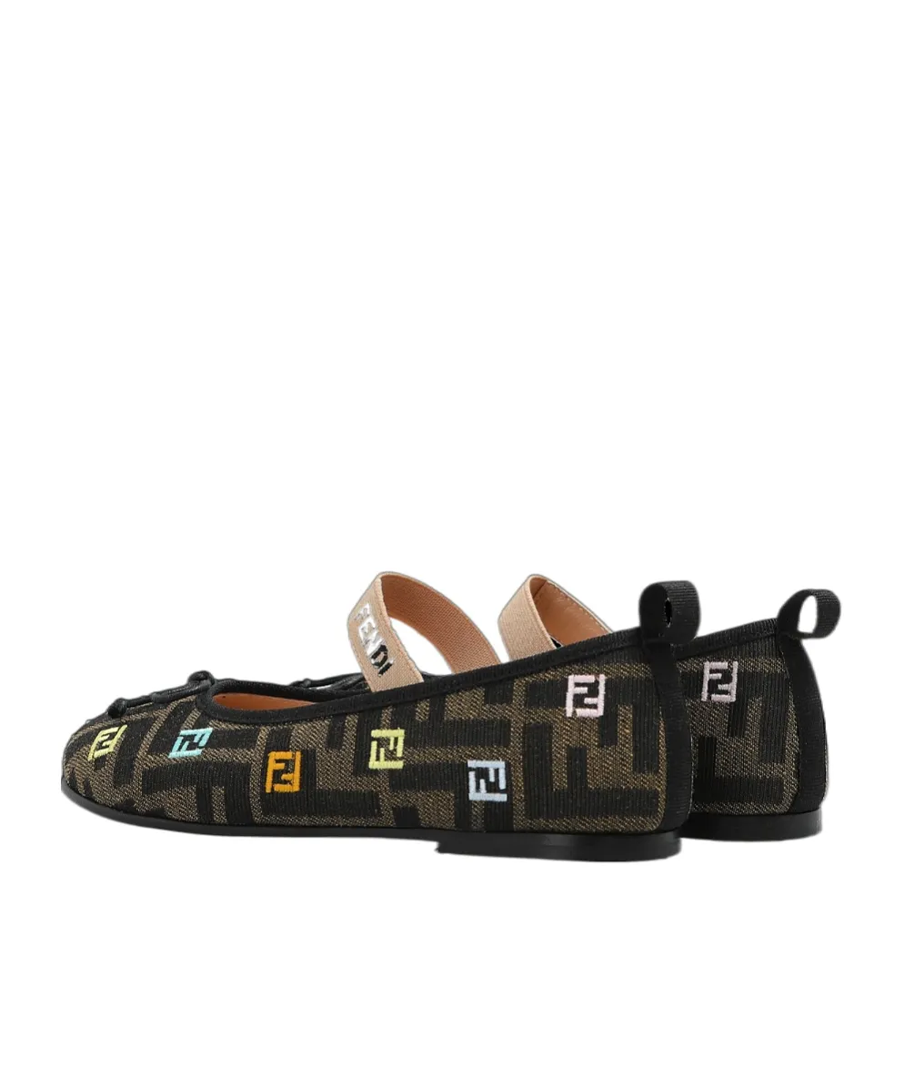 Fendi Kids Logo Embroidered Flats