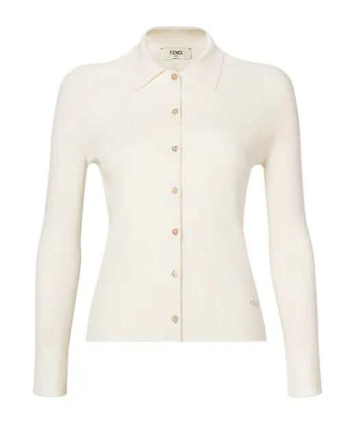 Fendi Long Sleeved Ribbed-Knit Fitted Cardigan
