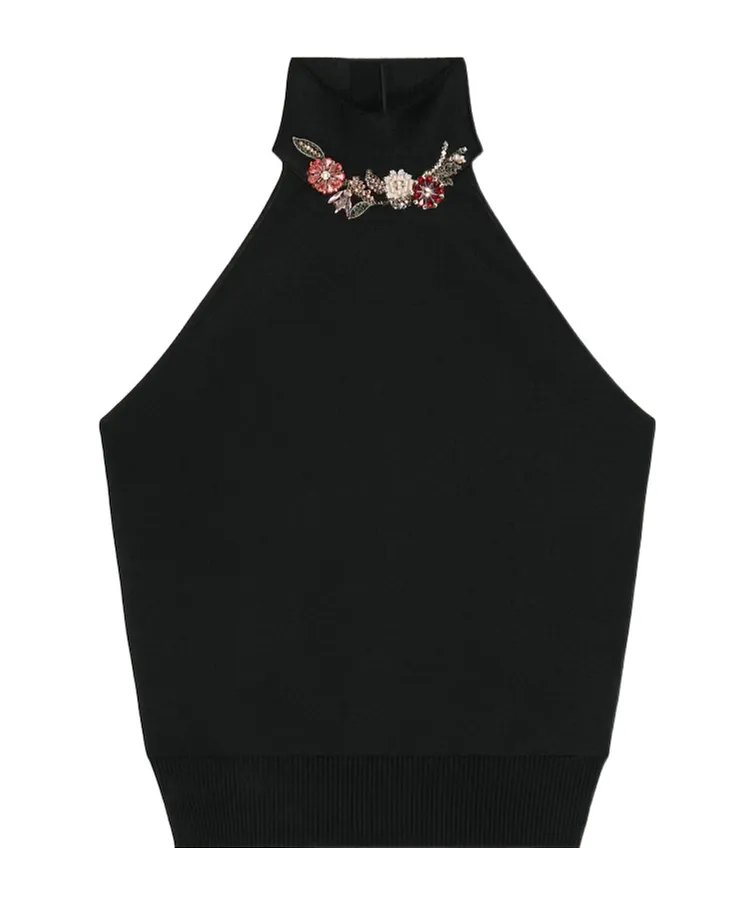 Halterneck Top In Viscose With Crystals