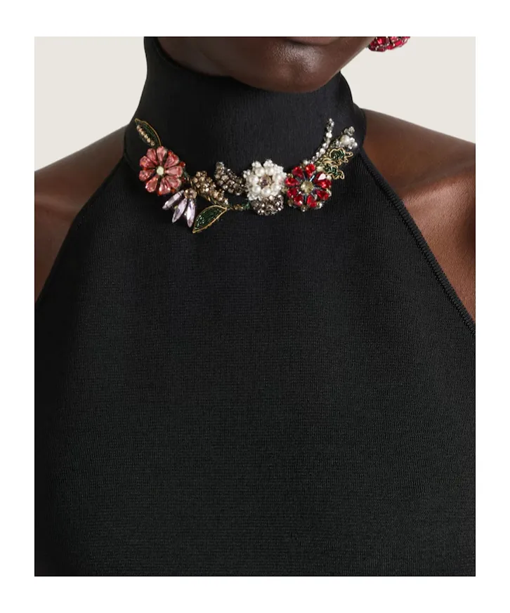 Halterneck Top In Viscose With Crystals