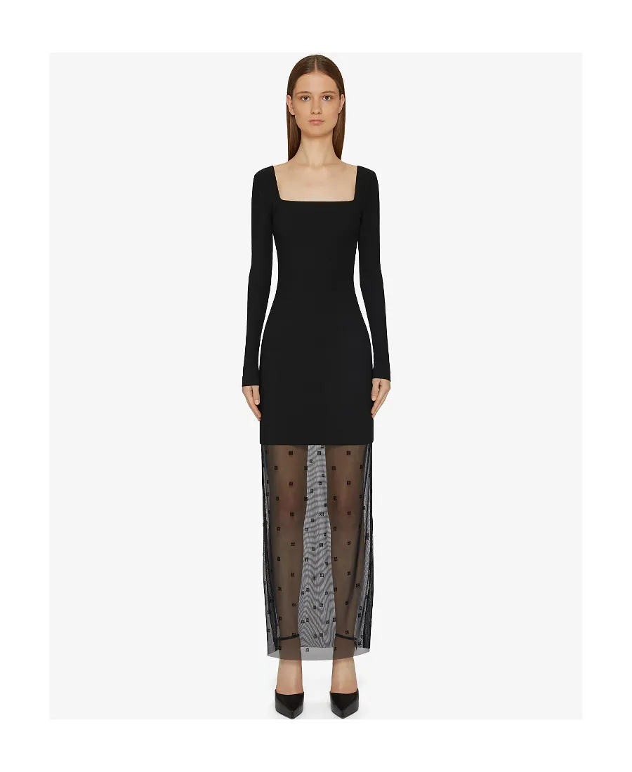Long Dress In Bi-Material 4G Pattern