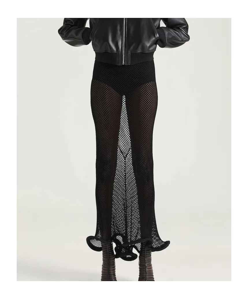 Midi Kickback Skirt In Mesh