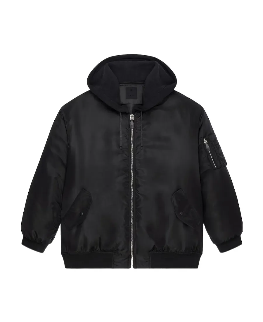 Oversized Hooded Bomber Jacket In Nylon