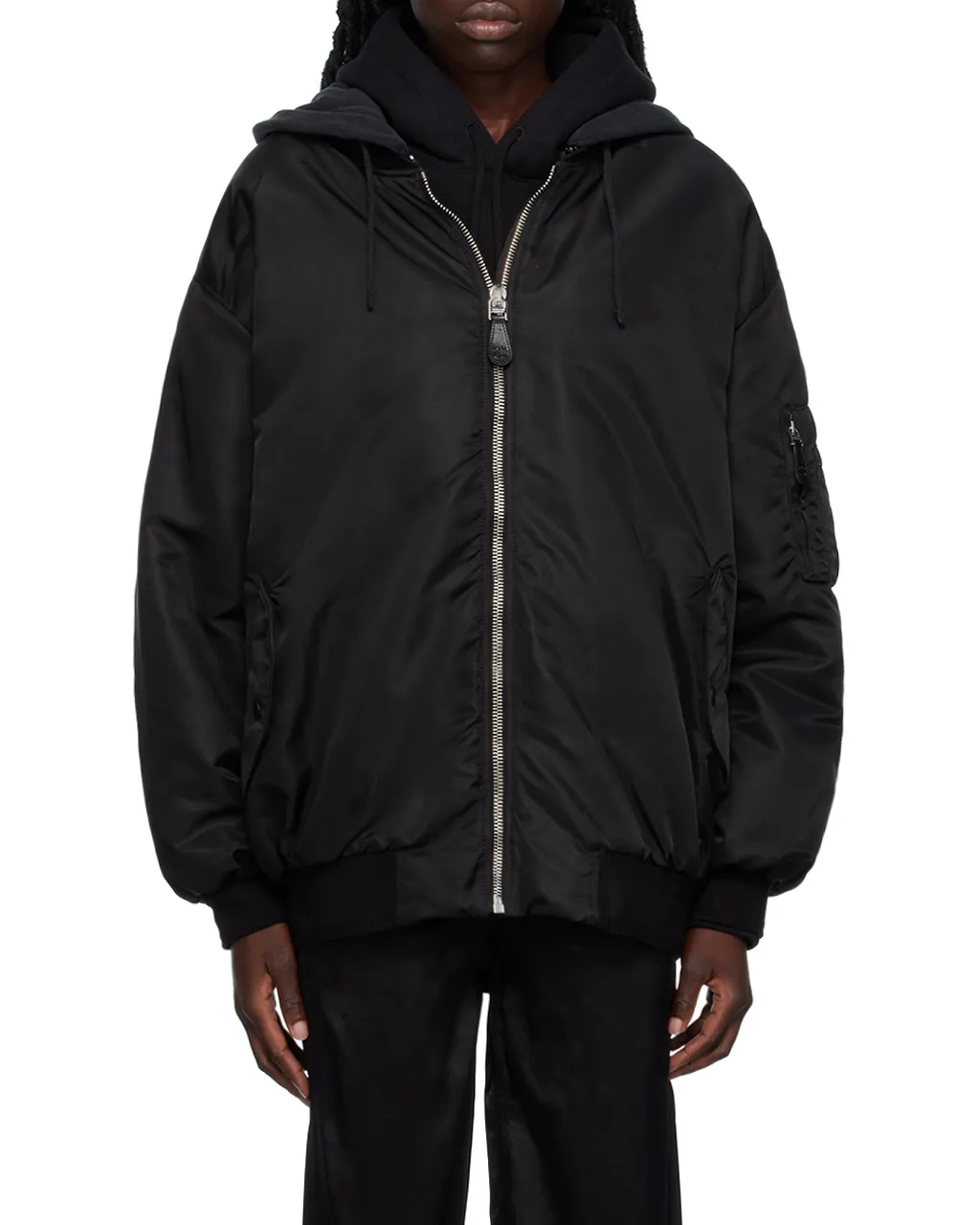 Oversized Hooded Bomber Jacket In Nylon
