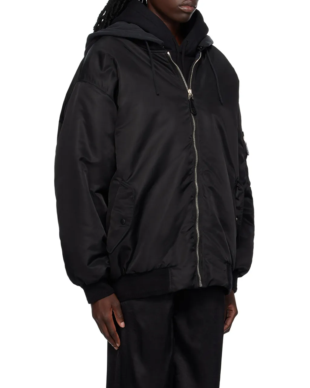Oversized Hooded Bomber Jacket In Nylon