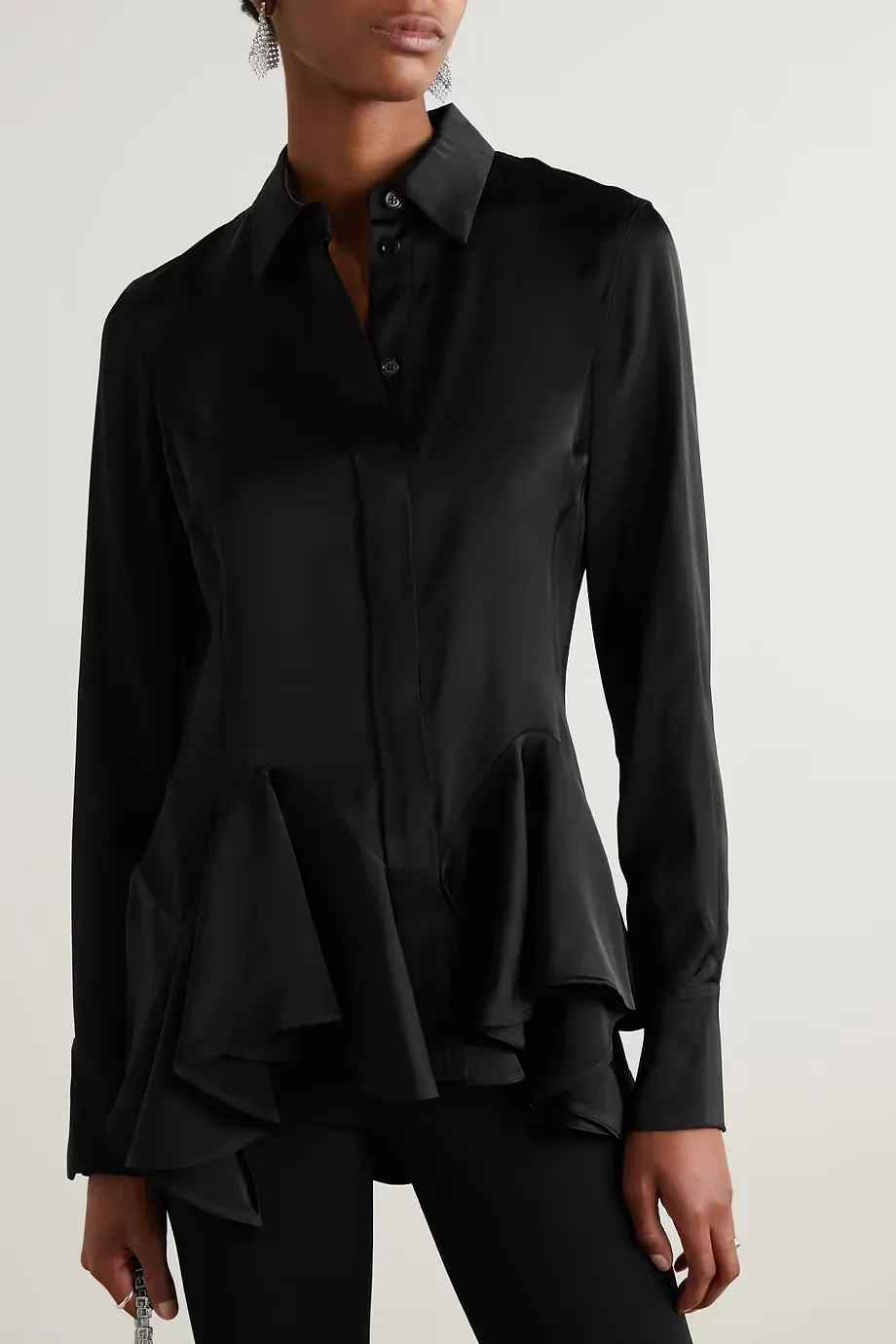 Ruffled Satin Crepe Shirt