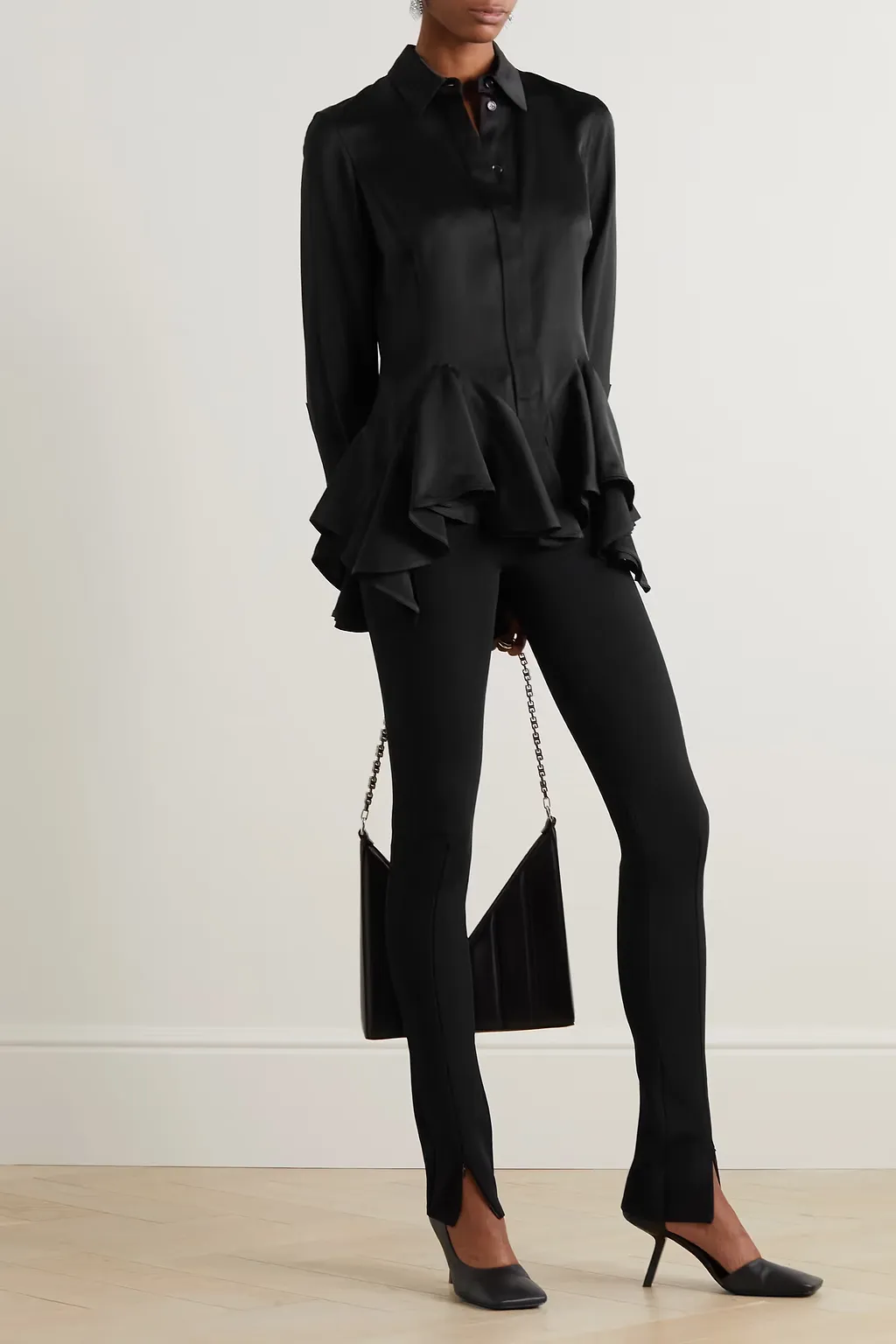 Ruffled Satin Crepe Shirt