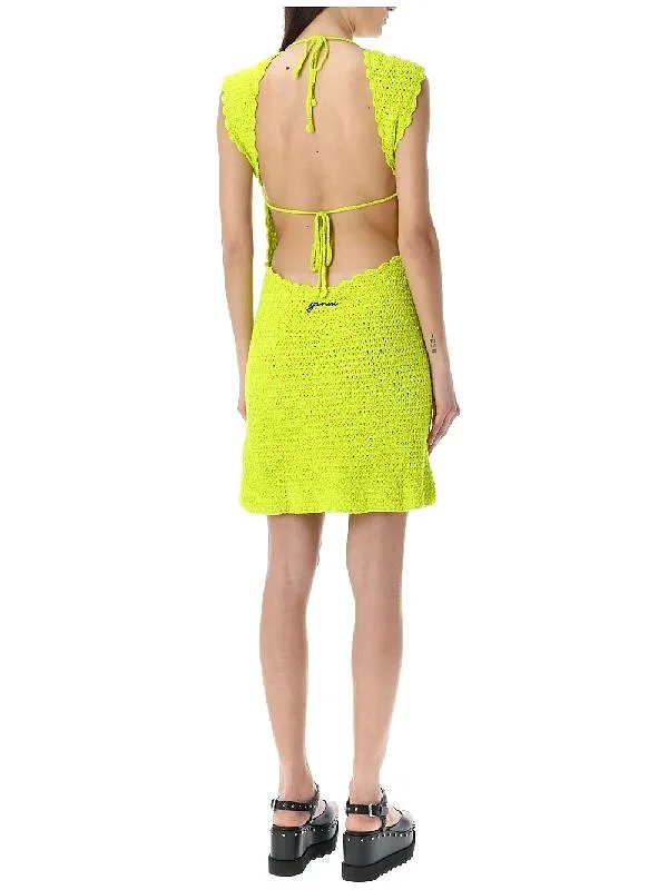 Velvet Crochet Open Back Mini Dress