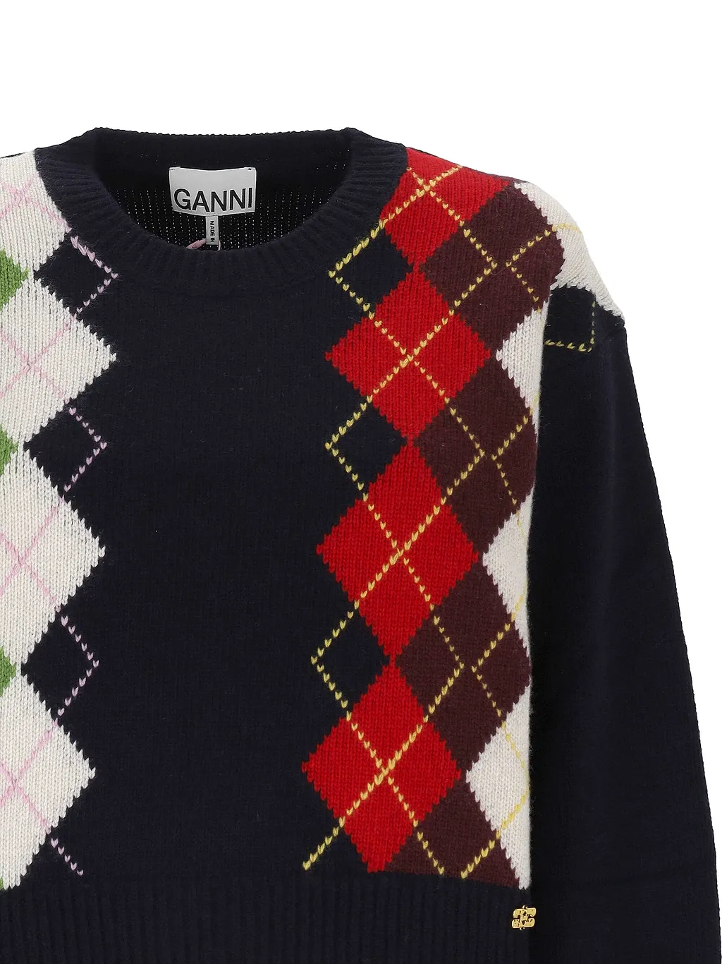 Wool Blend Diamond Pattern Knit Sweater