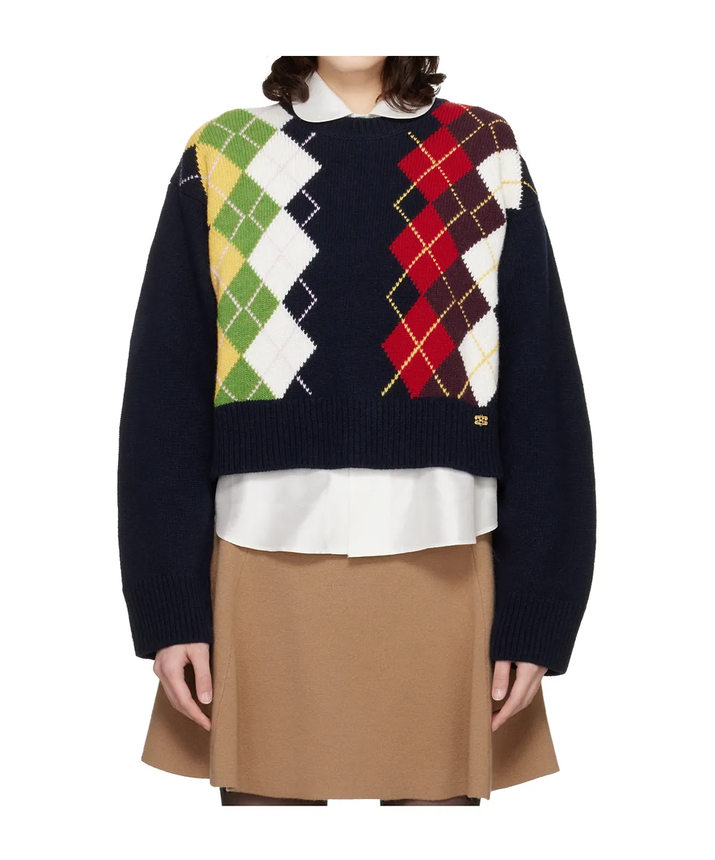 Wool Blend Diamond Pattern Knit Sweater