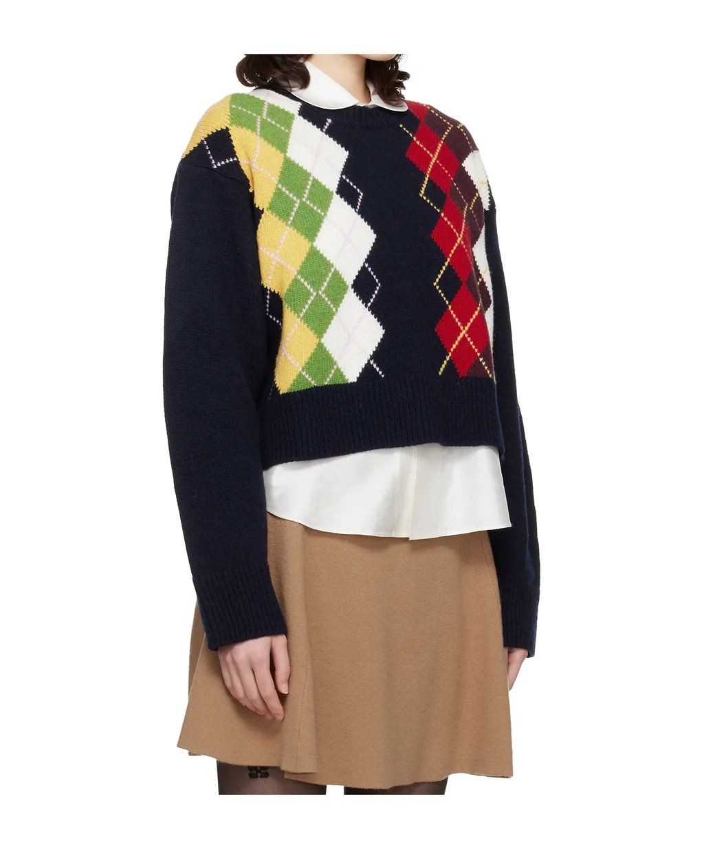 Wool Blend Diamond Pattern Knit Sweater