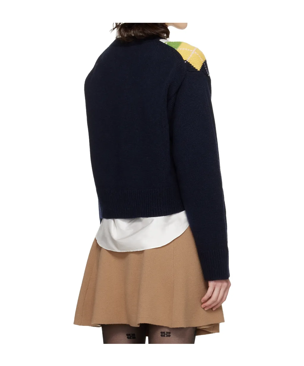 Wool Blend Diamond Pattern Knit Sweater