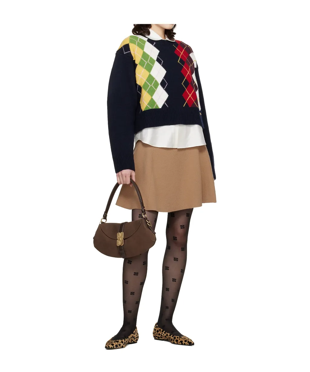 Wool Blend Diamond Pattern Knit Sweater