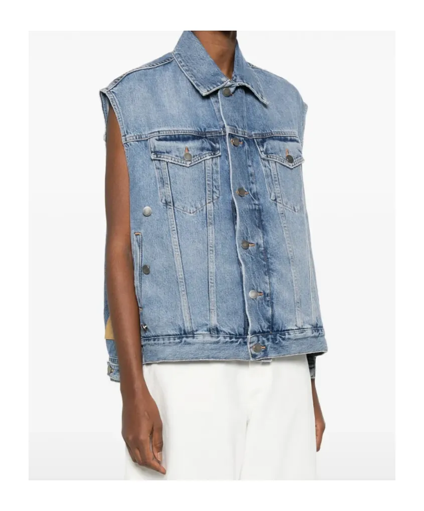 Haikure Button-Down Denim Sleeveless Vest
