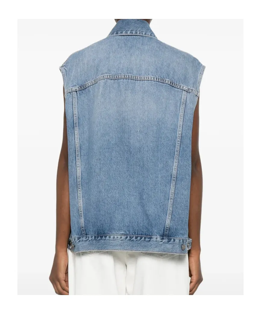 Haikure Button-Down Denim Sleeveless Vest