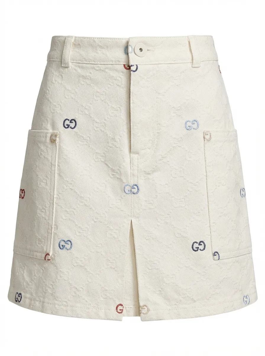 Gucci Kids Gg Jacquard Denim Skirt