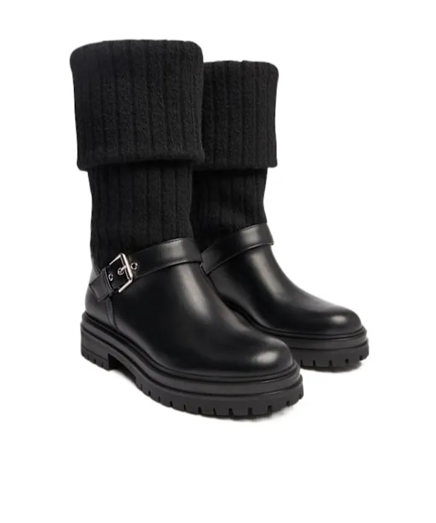 Knitted Spliced Short Boots