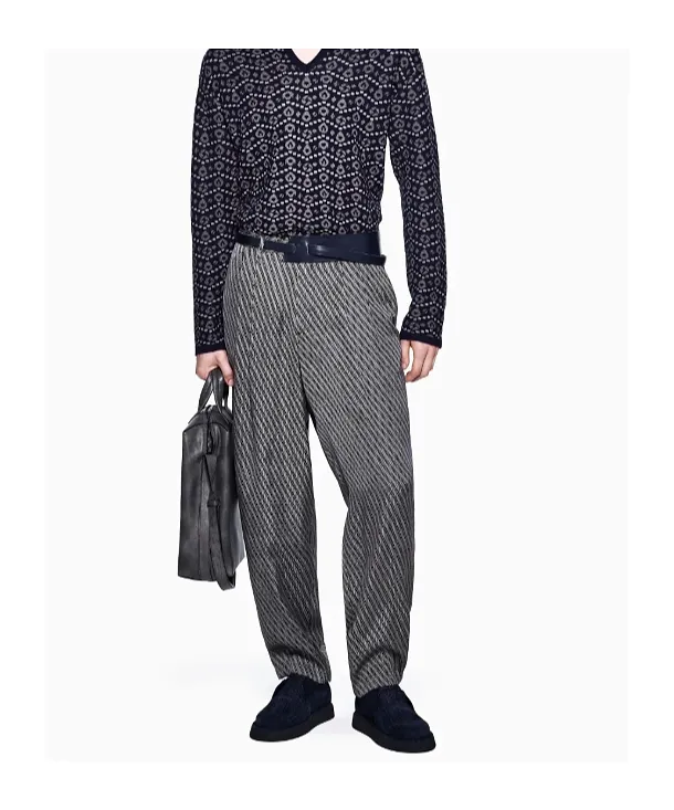 Diagonal-Print Pleated Trousers