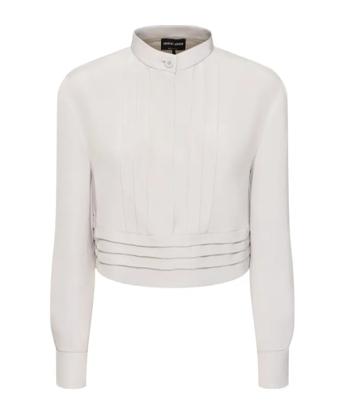 Silk Satin Crop Shirt W/ Pleats