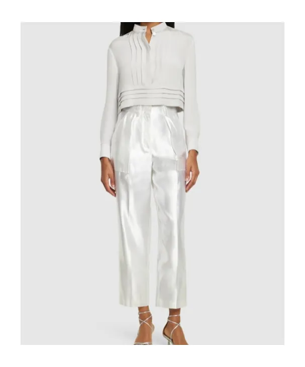 Silk Satin Crop Shirt W/ Pleats