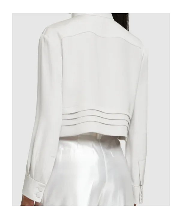 Silk Satin Crop Shirt W/ Pleats