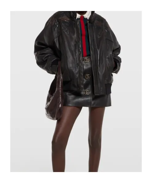 Leather With Aged Effect Bomber Jacket