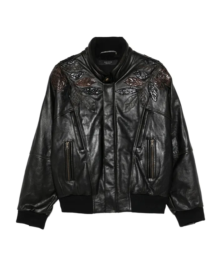 Leather With Aged Effect Bomber Jacket