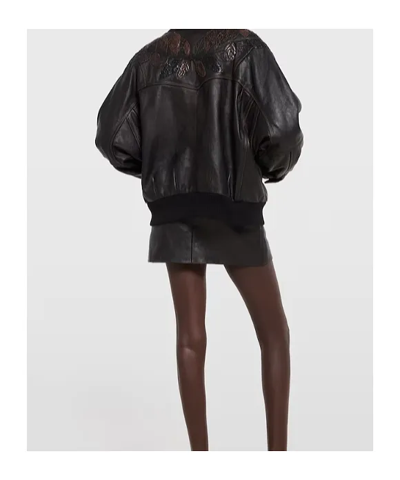 Leather With Aged Effect Bomber Jacket