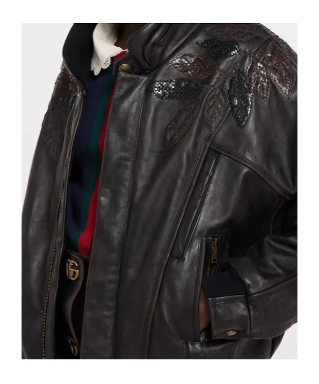 Leather With Aged Effect Bomber Jacket