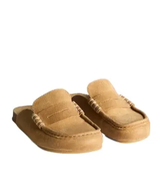 Stitch Loafer Mules In Mustard