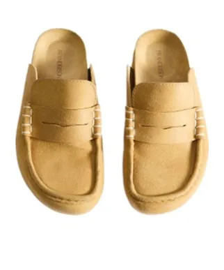 Stitch Loafer Mules In Mustard