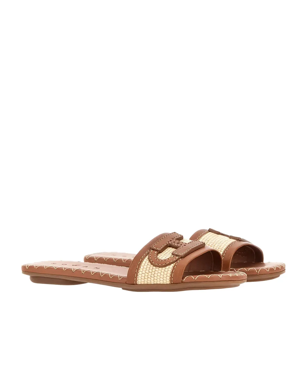 Hogan H685 Raffia-Trim Flat Sandals