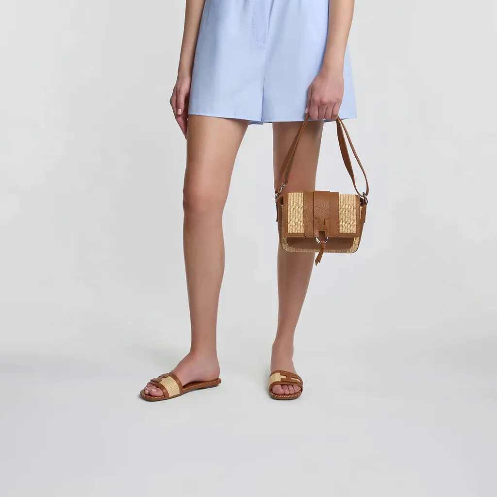 Hogan H685 Raffia-Trim Flat Sandals