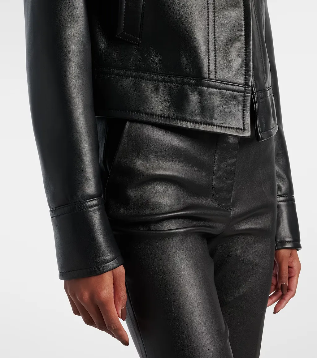 Caron Cropped Long-Sleeved Leather Jacket