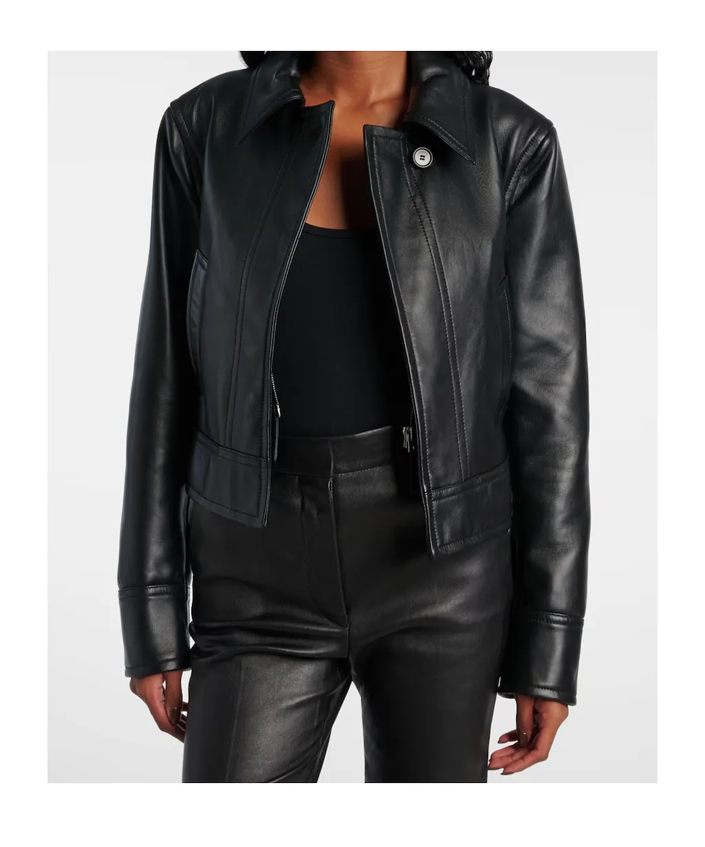 Caron Cropped Long-Sleeved Leather Jacket