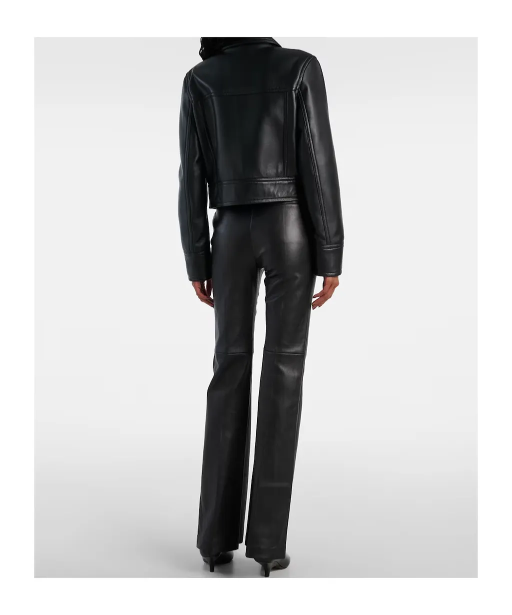Caron Cropped Long-Sleeved Leather Jacket