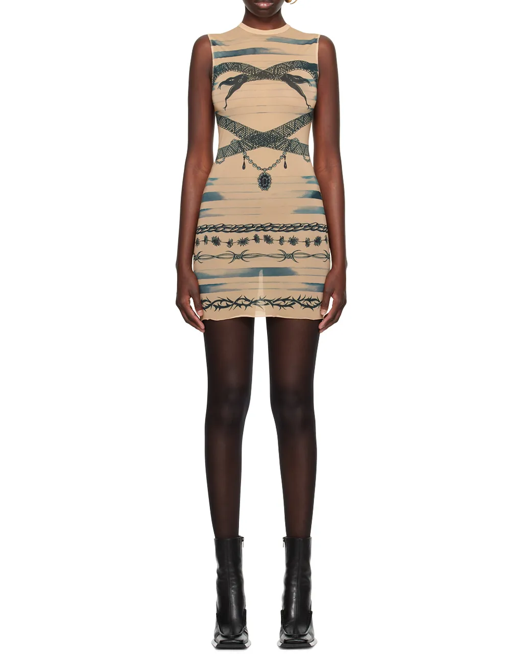 Jean Paul Gaultier X Knwls Trompe Loeil Tattoo Printed Dress