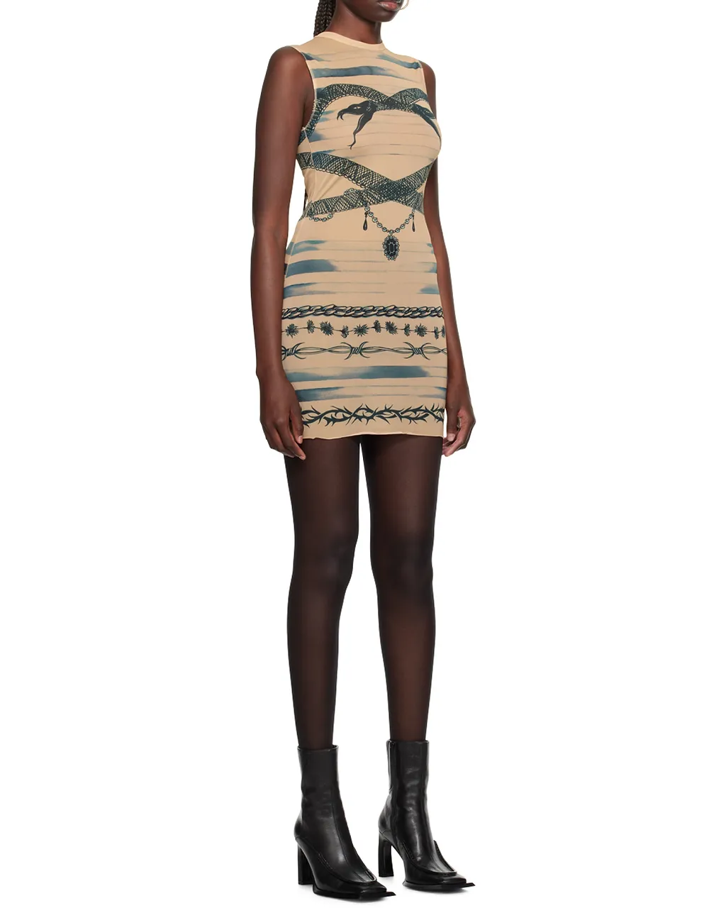 Jean Paul Gaultier X Knwls Trompe Loeil Tattoo Printed Dress