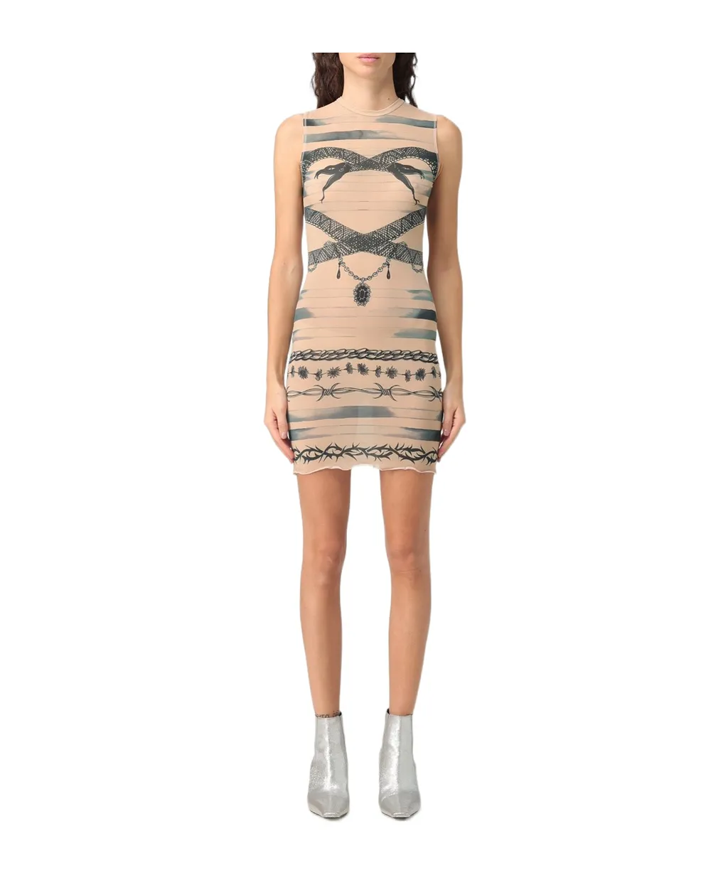 Jean Paul Gaultier X Knwls Trompe Loeil Tattoo Printed Dress