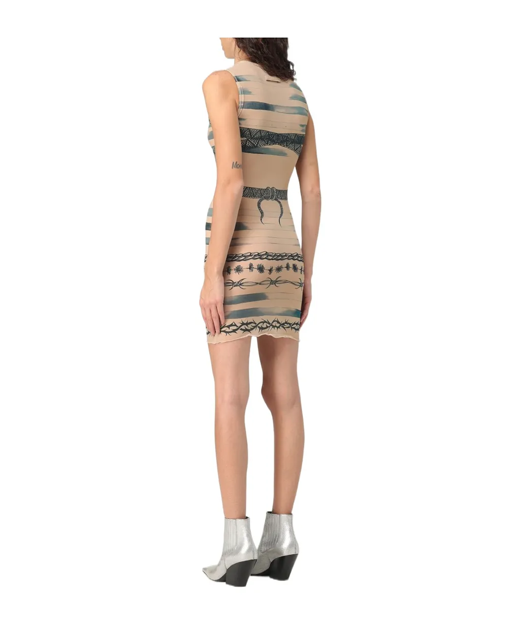 Jean Paul Gaultier X Knwls Trompe Loeil Tattoo Printed Dress