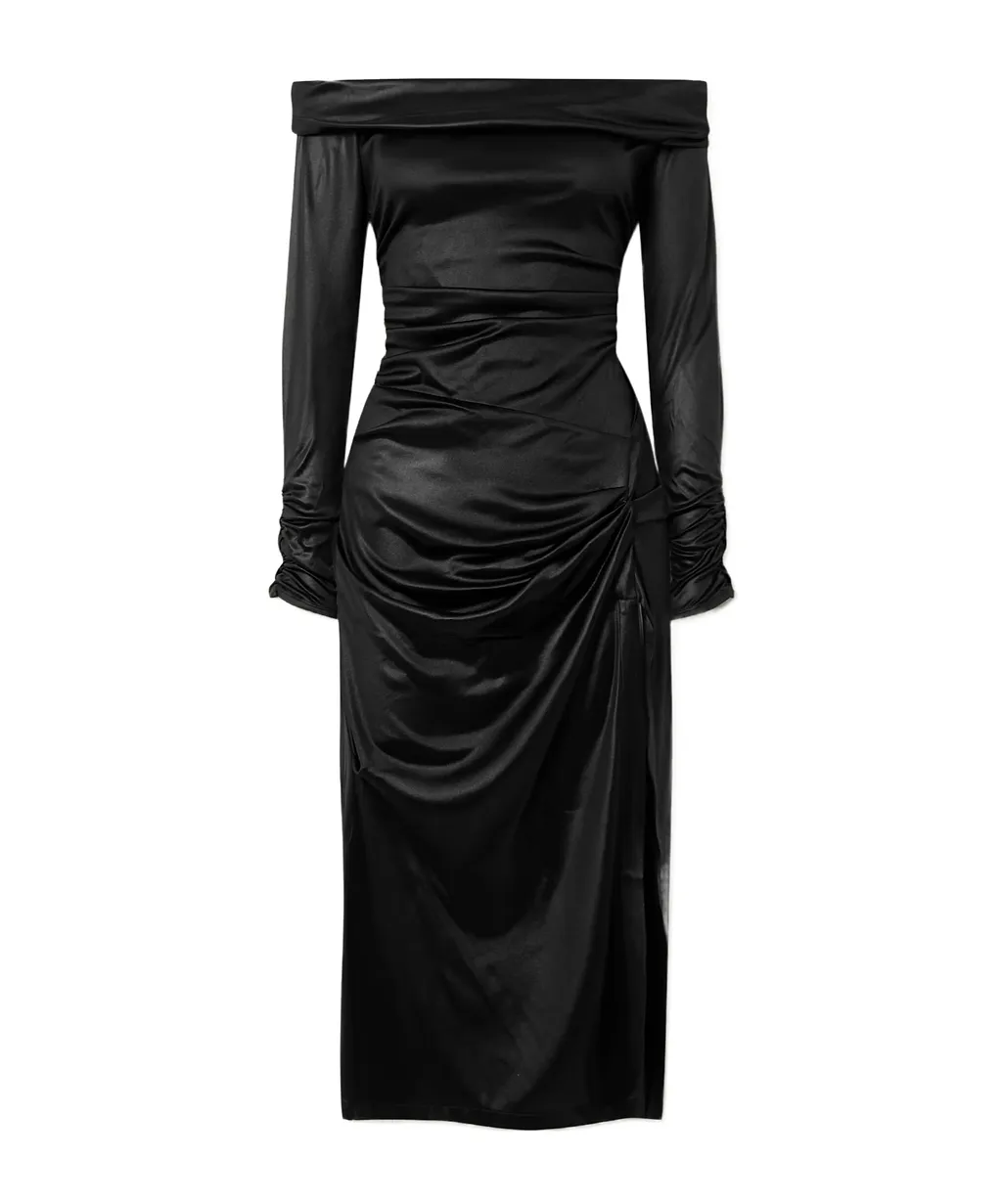 Off-Shoulder Pleated Dress